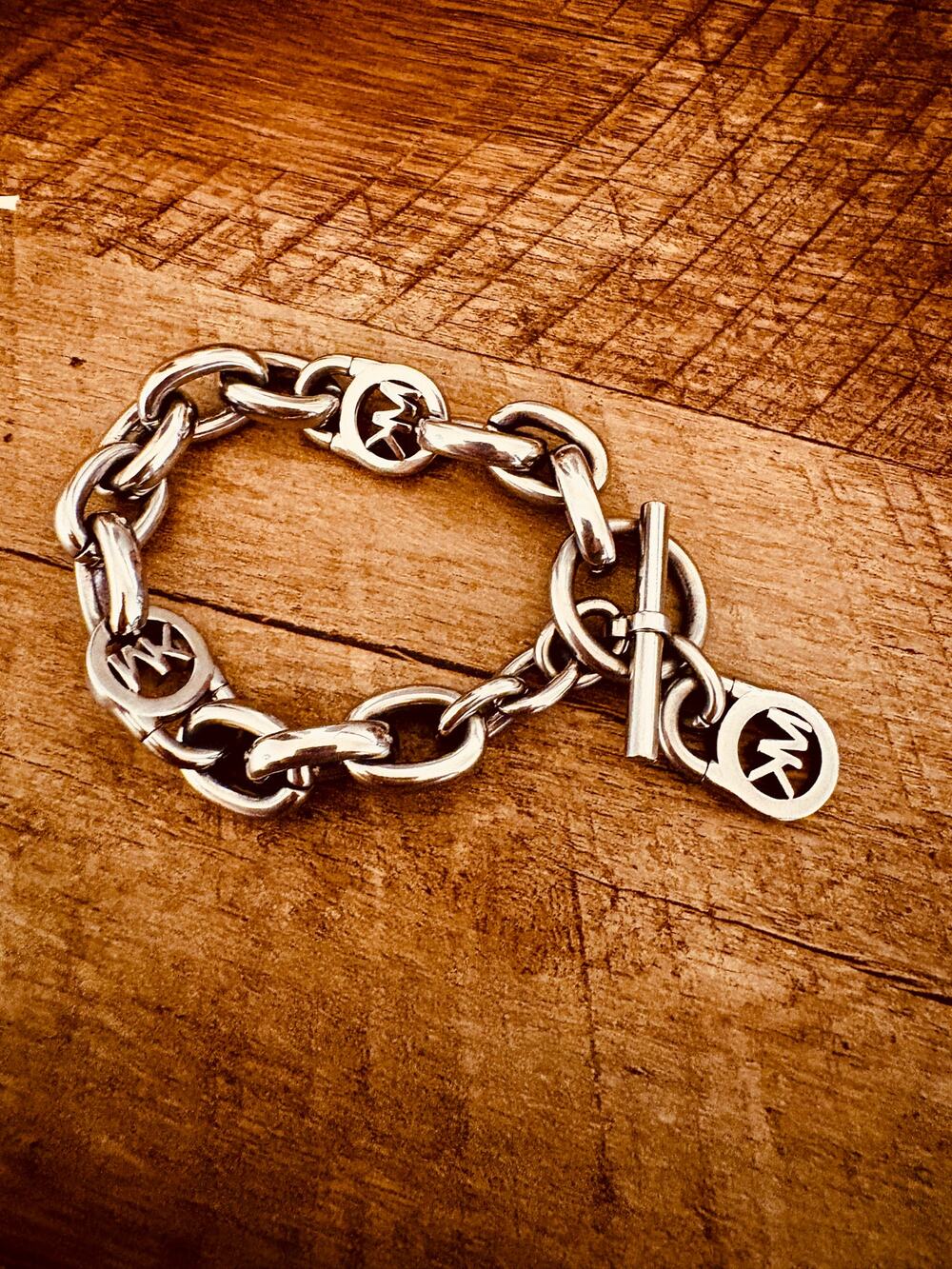 Michael Kors Silver Stainless Steel Cable Chain Bracelet Toggle Closure